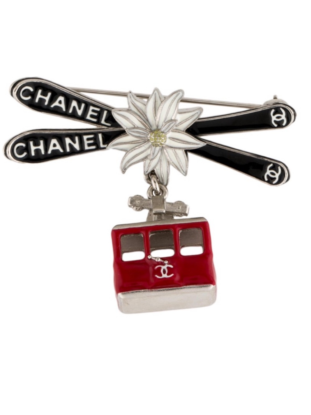 🎿ChaneI Winter Cable Car 🚠 Tram Enamel Ski  Brooch